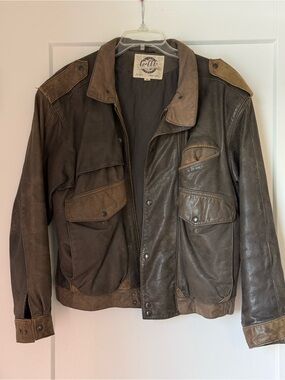 Y2K G-III Men’s Brown Genuine LEATHER Bomber Jacket Distressed Utility Moto M